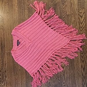 Super cute short pink sweater poncho.